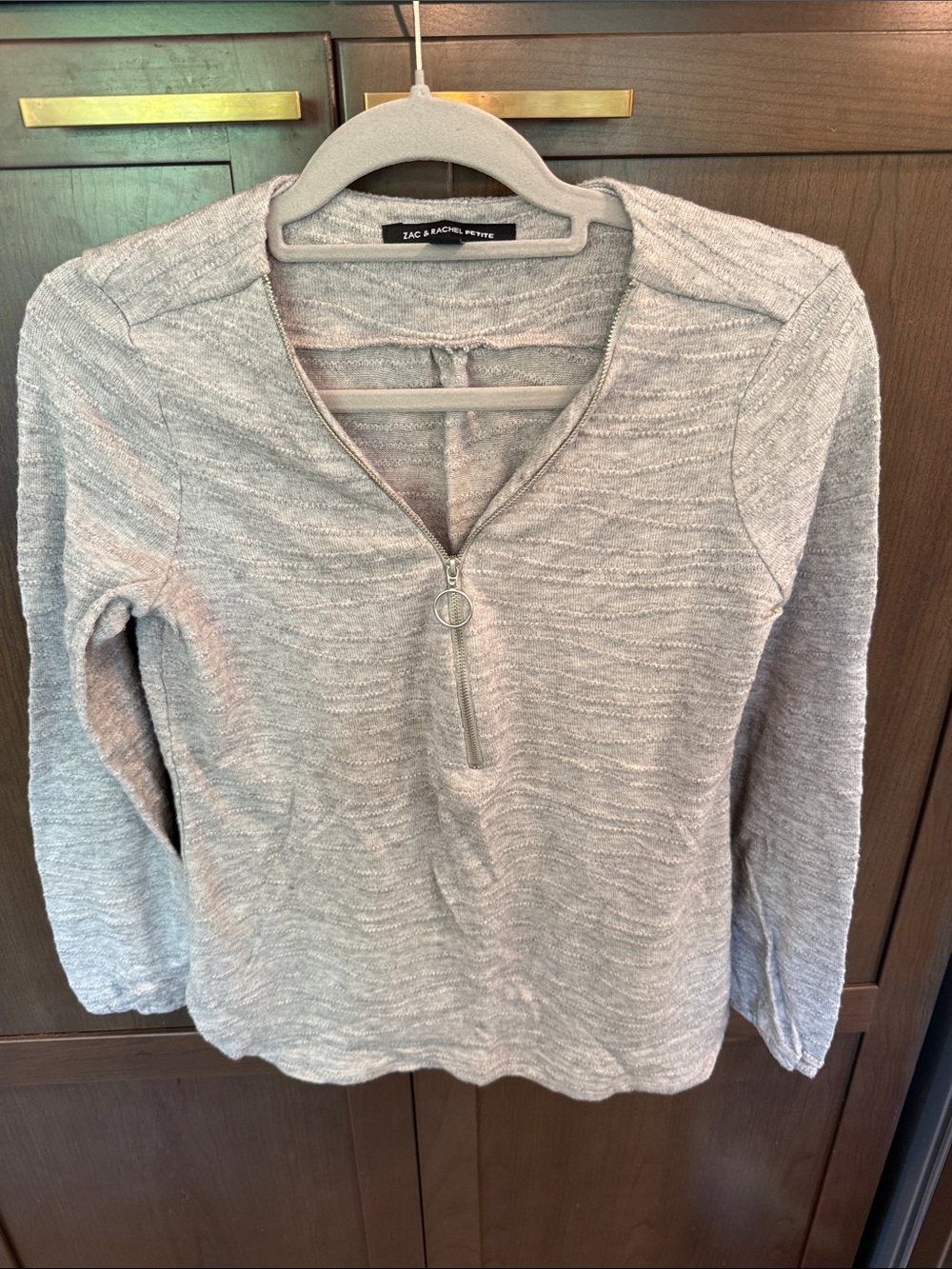 Zac & Rachel Petite Light Heather Gray Quarter-Zip Pullover